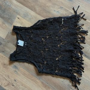 Ambiance black lace crop with fringe